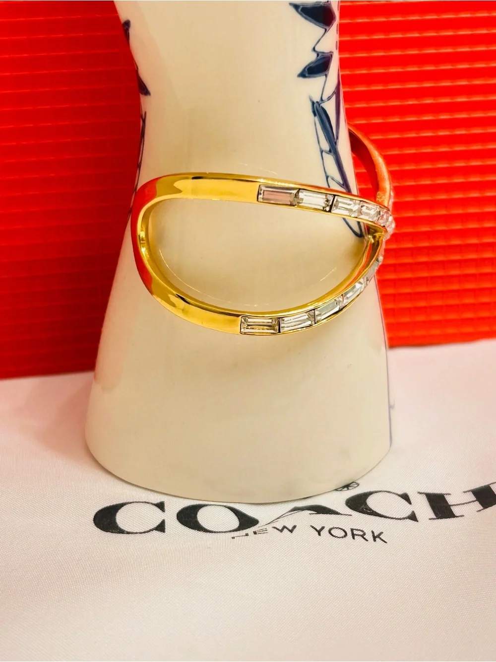 RARE Coach Gold Tone Crystal Crisscross Cuff Bracelet